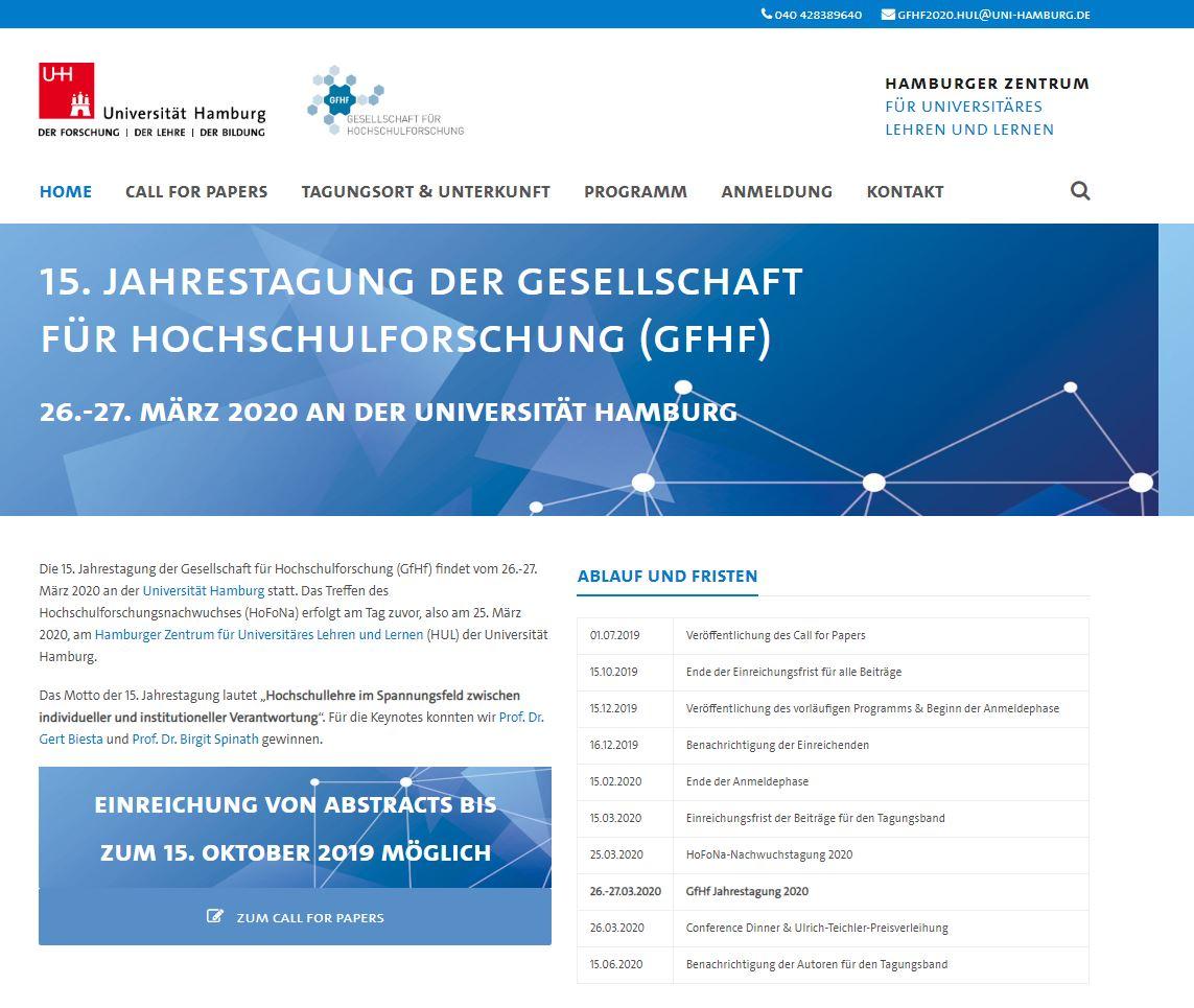 15. Jahrestagung der GfHf 2020 in Hamburg